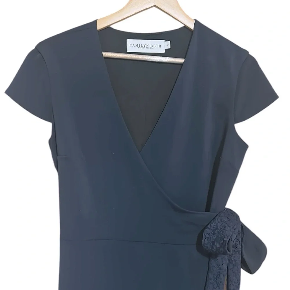 Camilyn Beth Navy Wrap Midi Dress Cap Sleeves Size 6 - Picture 4 of 9